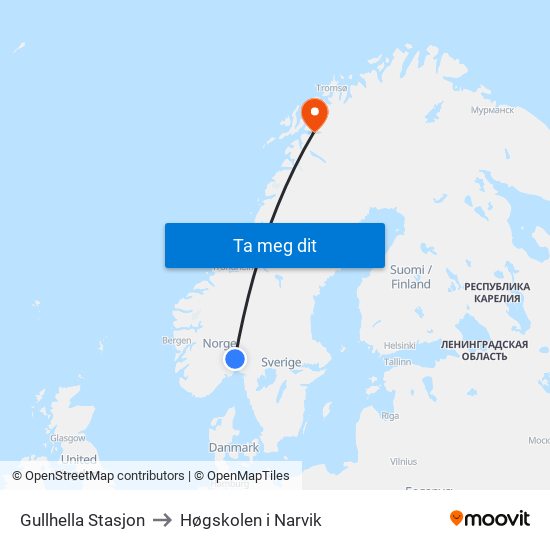 Gullhella Stasjon to Høgskolen i Narvik map