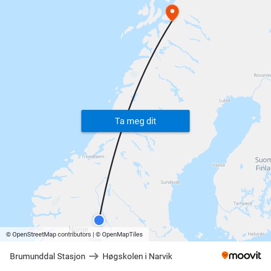 Brumunddal Stasjon to Høgskolen i Narvik map