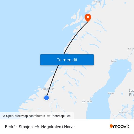 Berkåk Stasjon to Høgskolen i Narvik map