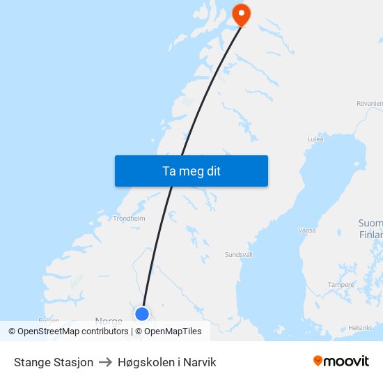 Stange Stasjon to Høgskolen i Narvik map