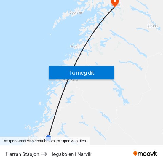Harran Stasjon to Høgskolen i Narvik map