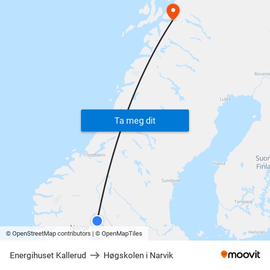 Energihuset Kallerud to Høgskolen i Narvik map