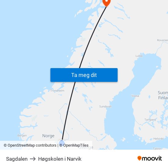 Sagdalen to Høgskolen i Narvik map