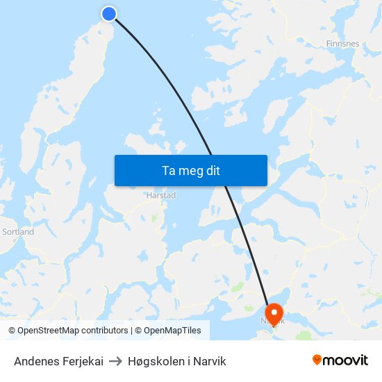 Andenes Ferjekai to Høgskolen i Narvik map