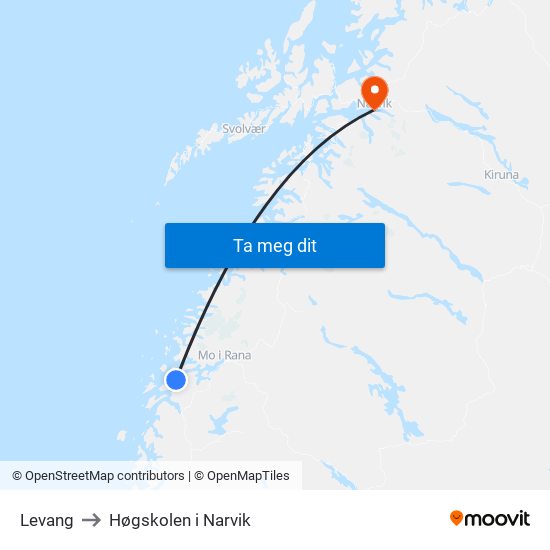 Levang to Høgskolen i Narvik map