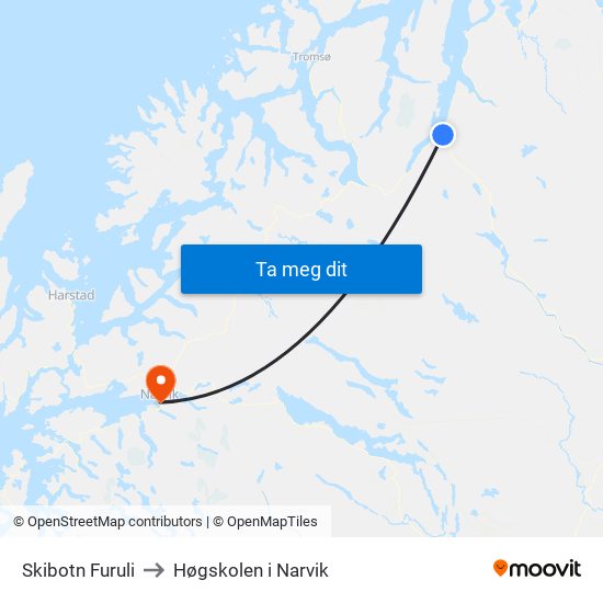 Skibotn Furuli to Høgskolen i Narvik map