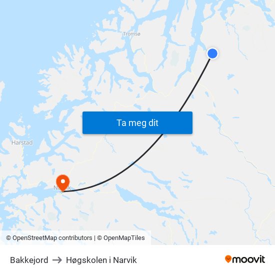 Bakkejord to Høgskolen i Narvik map