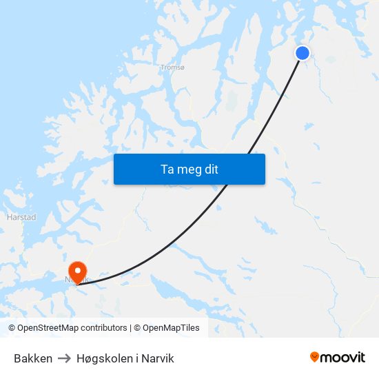 Bakken to Høgskolen i Narvik map