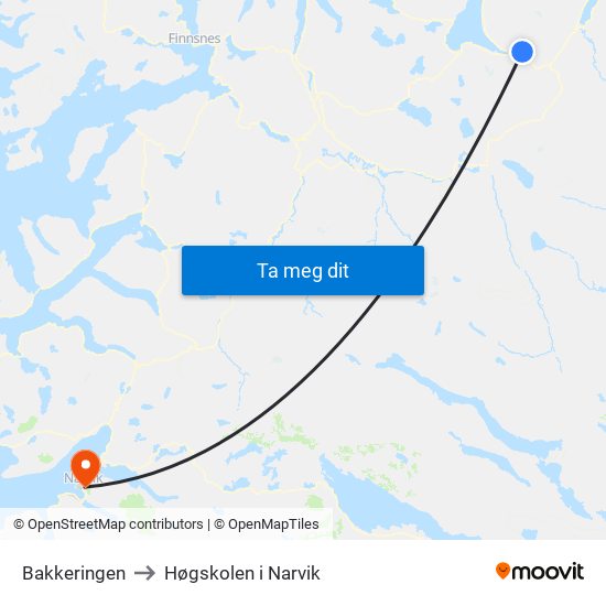 Bakkeringen to Høgskolen i Narvik map