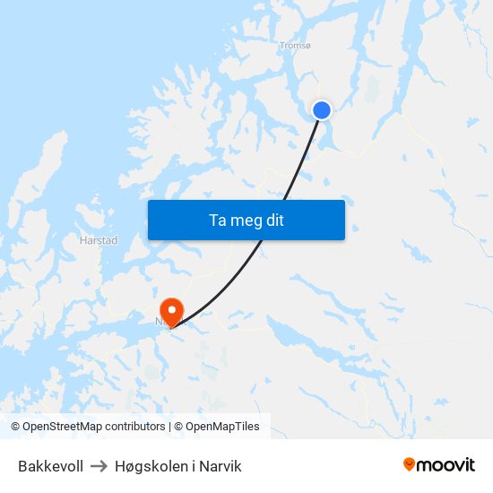 Bakkevoll to Høgskolen i Narvik map