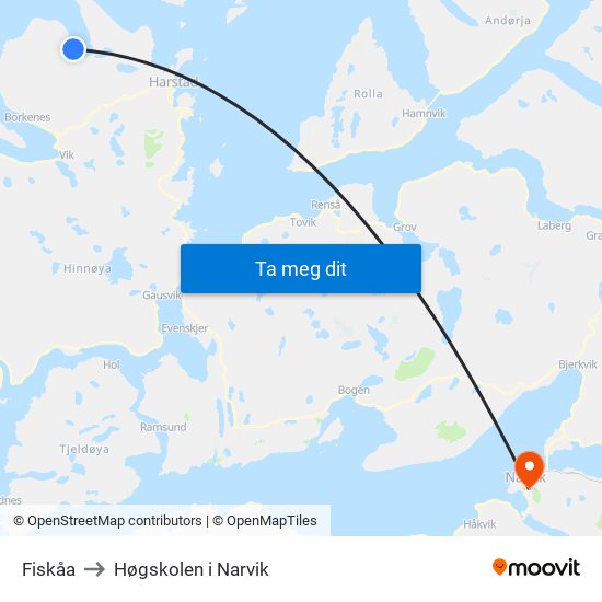 Fiskåa to Høgskolen i Narvik map