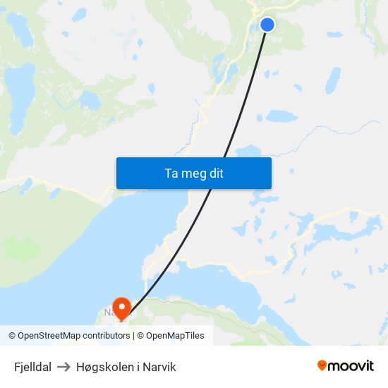 Fjelldal to Høgskolen i Narvik map