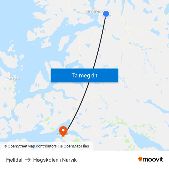 Fjelldal to Høgskolen i Narvik map