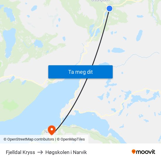 Fjelldal Kryss to Høgskolen i Narvik map