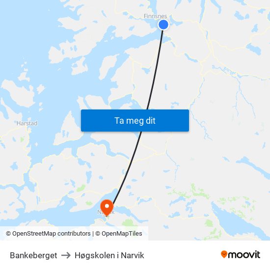 Bankeberget to Høgskolen i Narvik map
