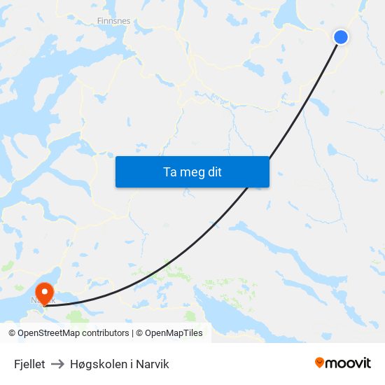Fjellet to Høgskolen i Narvik map