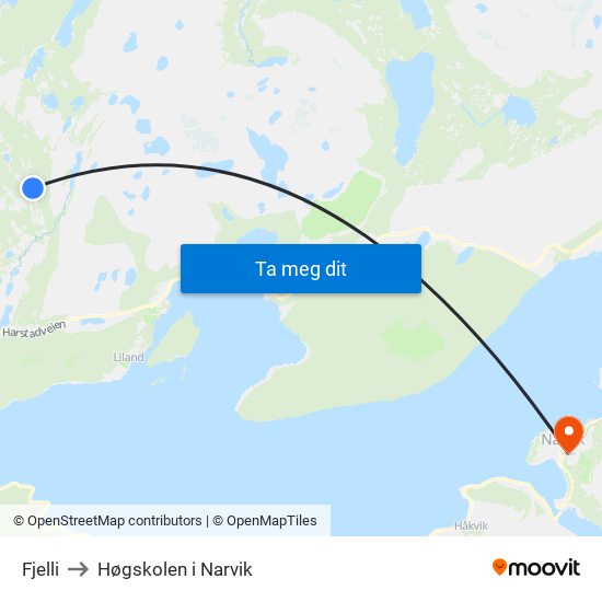 Fjelli to Høgskolen i Narvik map