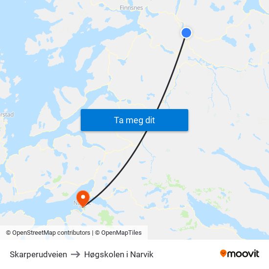 Skarperudveien to Høgskolen i Narvik map