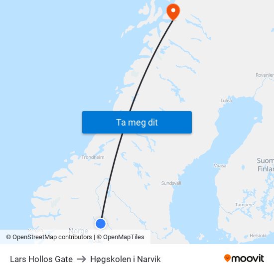 Lars Hollos Gate to Høgskolen i Narvik map