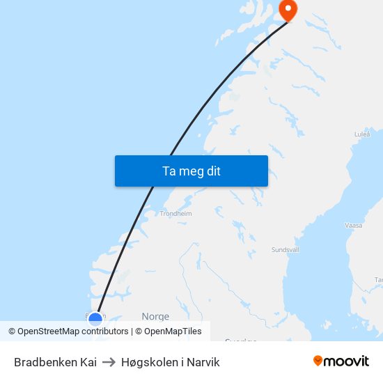 Bradbenken Kai to Høgskolen i Narvik map