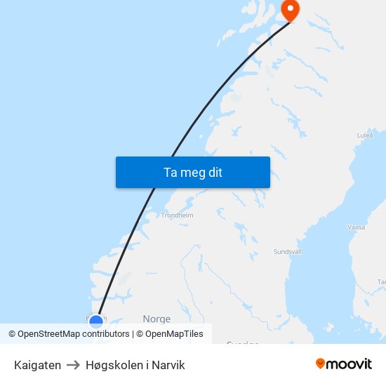 Kaigaten to Høgskolen i Narvik map