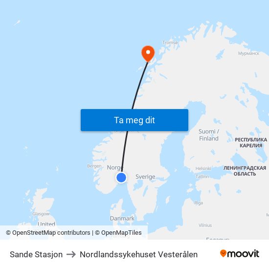 Sande Stasjon to Nordlandssykehuset Vesterålen map