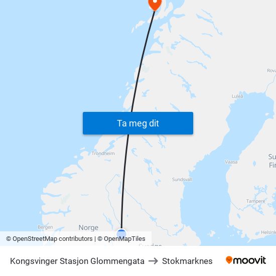 Kongsvinger Stasjon Glommengata to Stokmarknes map
