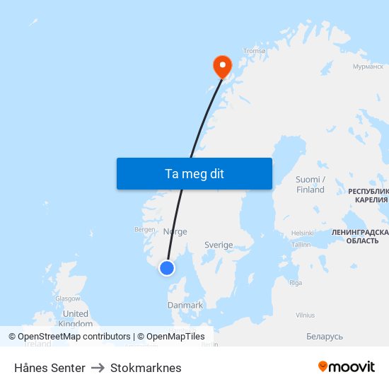 Hånes Senter to Stokmarknes map