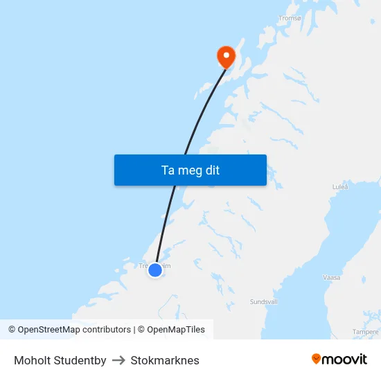 Moholt Studentby to Stokmarknes map