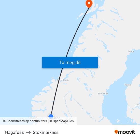 Hagafoss to Stokmarknes map