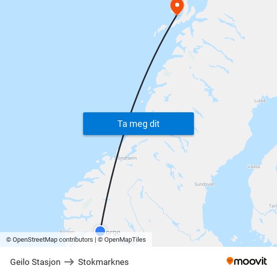 Geilo Stasjon to Stokmarknes map