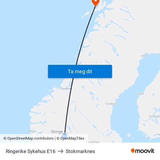Ringerike Sykehus E16 to Stokmarknes map
