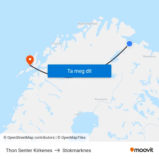 Thon Senter Kirkenes to Stokmarknes map