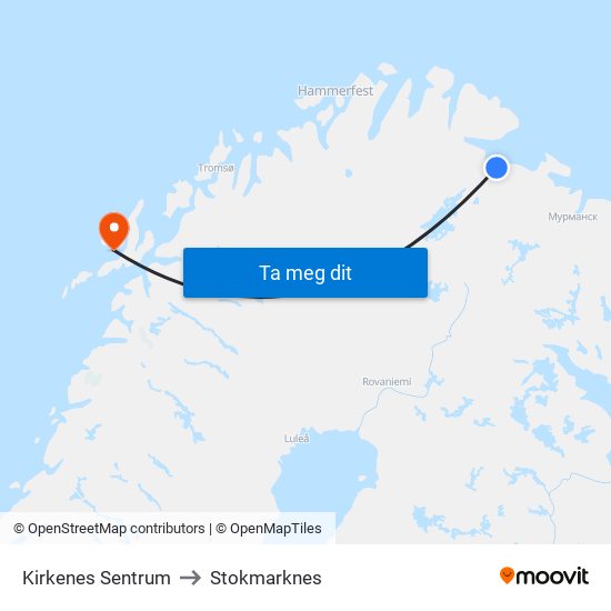 Kirkenes Sentrum to Stokmarknes map
