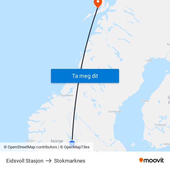Eidsvoll Stasjon to Stokmarknes map