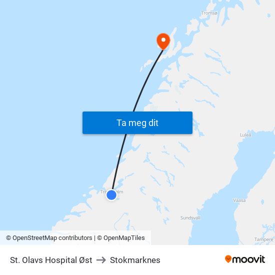 St. Olavs Hospital Øst to Stokmarknes map