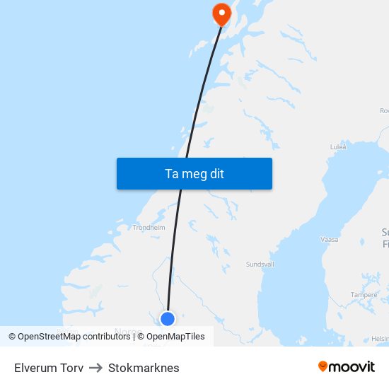 Elverum Torv to Stokmarknes map