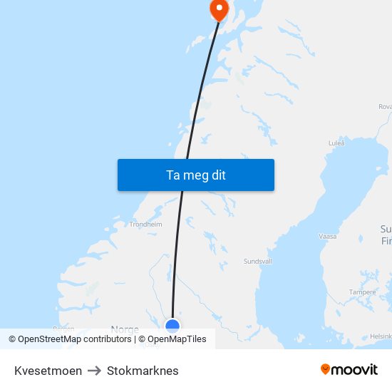 Kvesetmoen to Stokmarknes map
