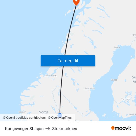 Kongsvinger Stasjon to Stokmarknes map