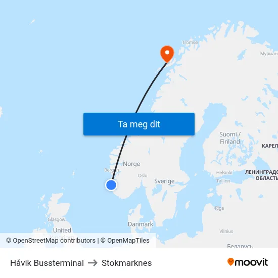 Håvik Bussterminal to Stokmarknes map