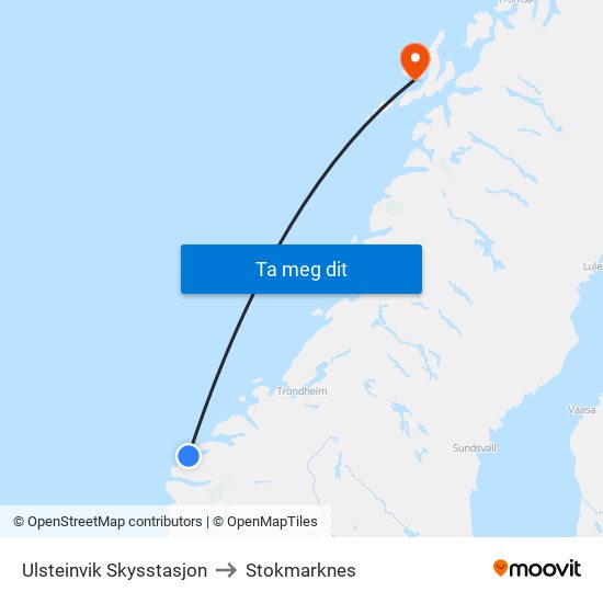 Ulsteinvik Skysstasjon to Stokmarknes map