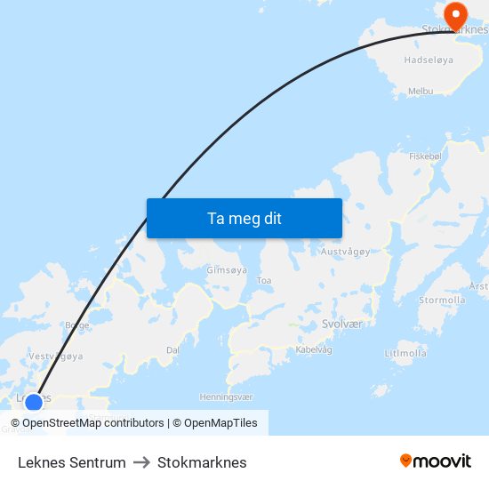 Leknes Sentrum to Stokmarknes map