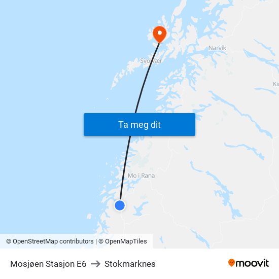 Mosjøen Stasjon E6 to Stokmarknes map