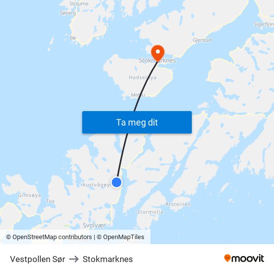 Vestpollen Sør to Stokmarknes map