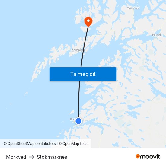 Mørkved to Stokmarknes map