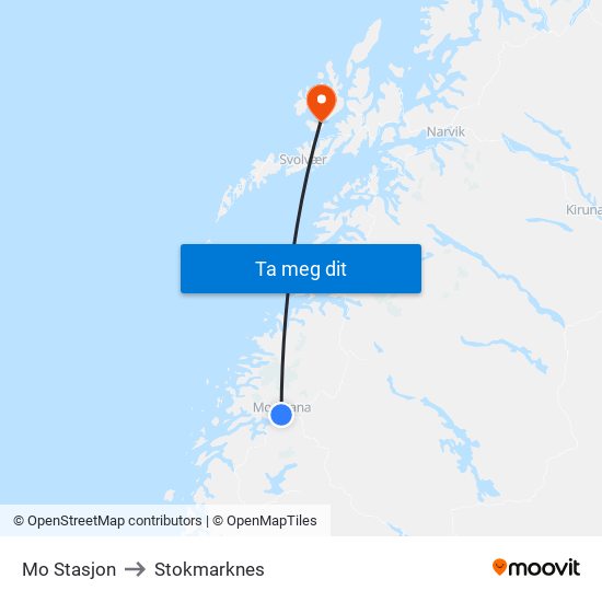 Mo Stasjon to Stokmarknes map