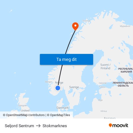 Seljord Sentrum to Stokmarknes map
