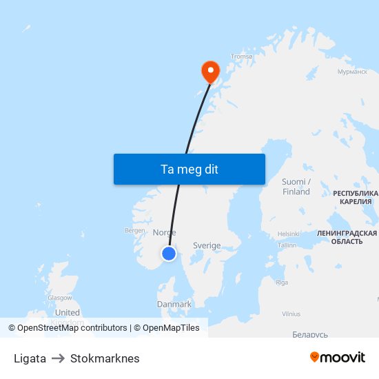 Ligata to Stokmarknes map