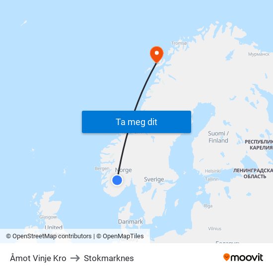 Åmot Vinje Kro to Stokmarknes map