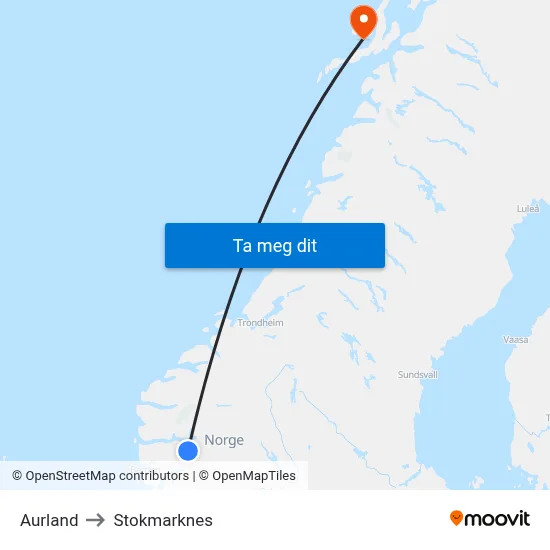 Aurland to Stokmarknes map